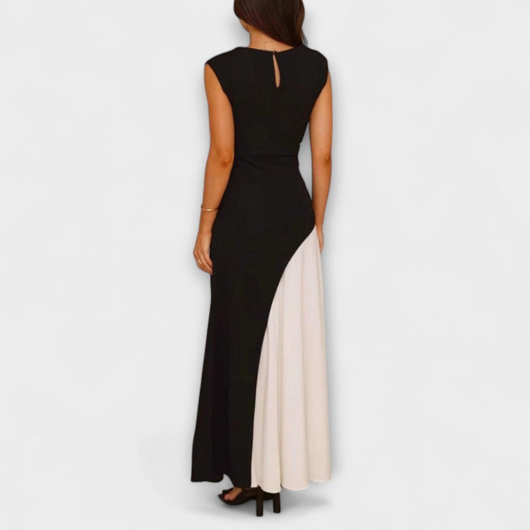 Isabel - Monochromatic dress with colour block at the waist
