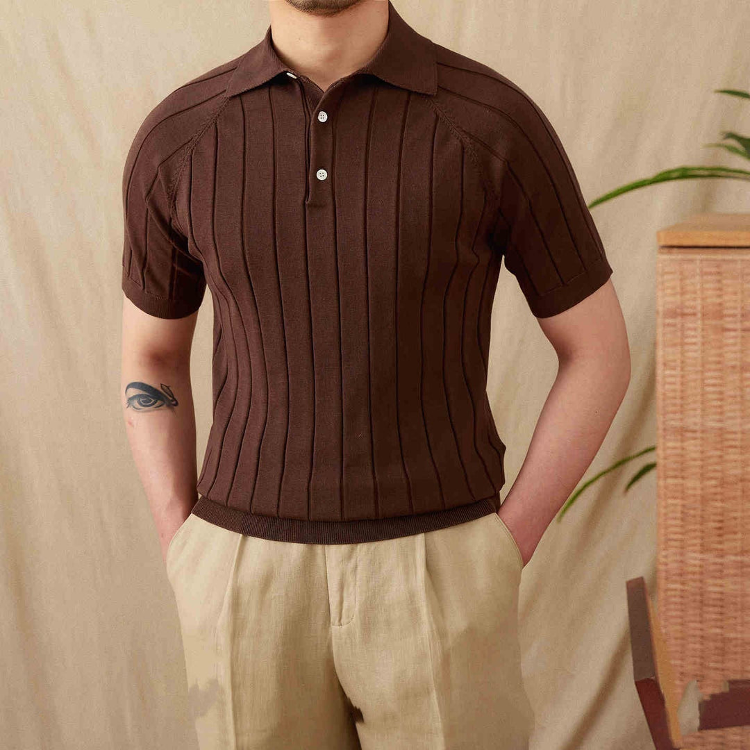 St. Barts Pleated Cotton Blend Short Sleeve Polo Shirt