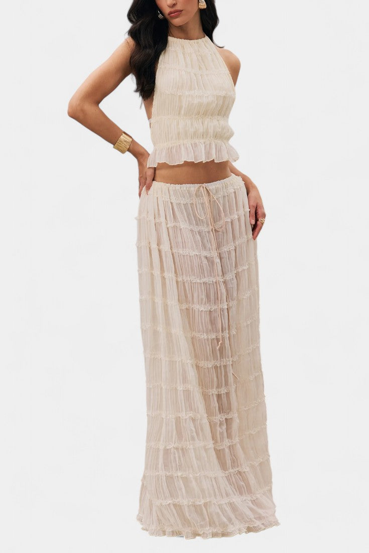 Eugenie Conjunto a Juego con Top Plisado y Falda