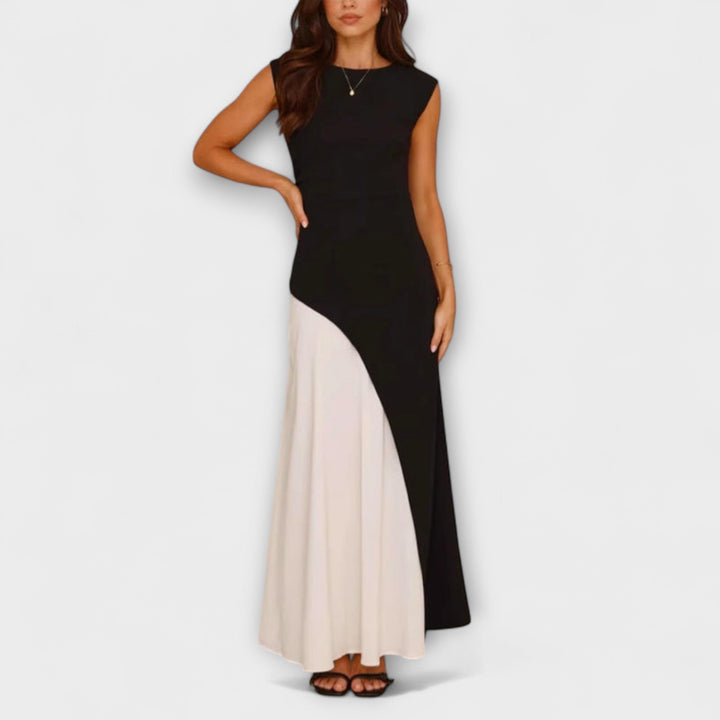 Isabel - Monochromatic dress with colour block at the waist