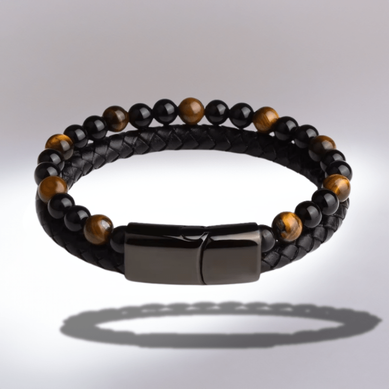 Bracelet en Cuir Tressé et Perles Naturelles