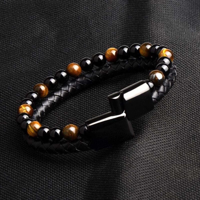 Bracelet en Cuir Tressé et Perles Naturelles