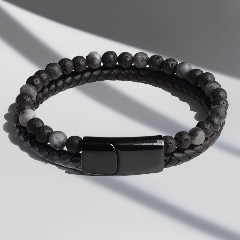 Bracelet en Cuir Tressé et Perles Naturelles