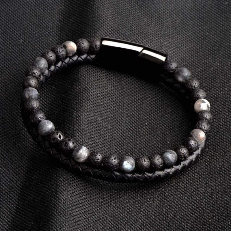 Bracelet en Cuir Tressé et Perles Naturelles