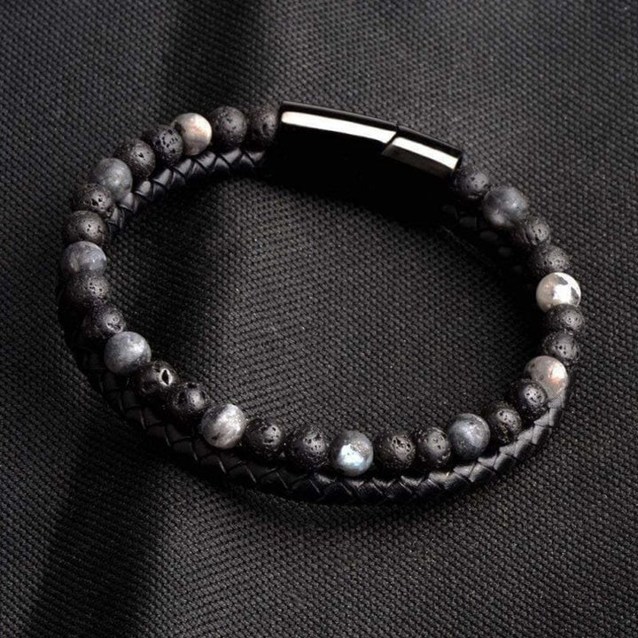 Bracelet en Cuir Tressé et Perles Naturelles