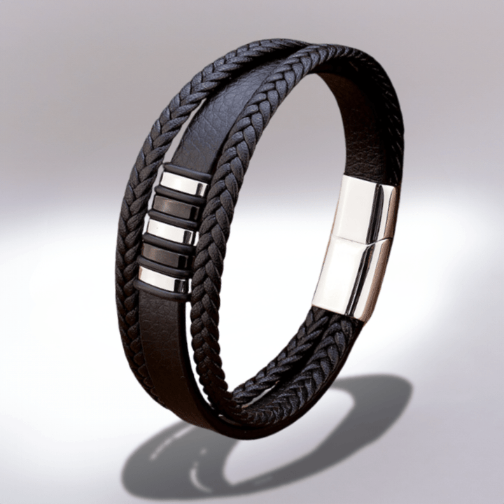 Bracelet en Cuir Véritable et Acier