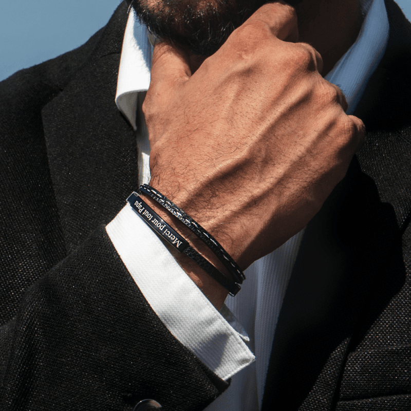 Bracelet Cuir et Acier Personnalisé Homme - Gravure Offerte