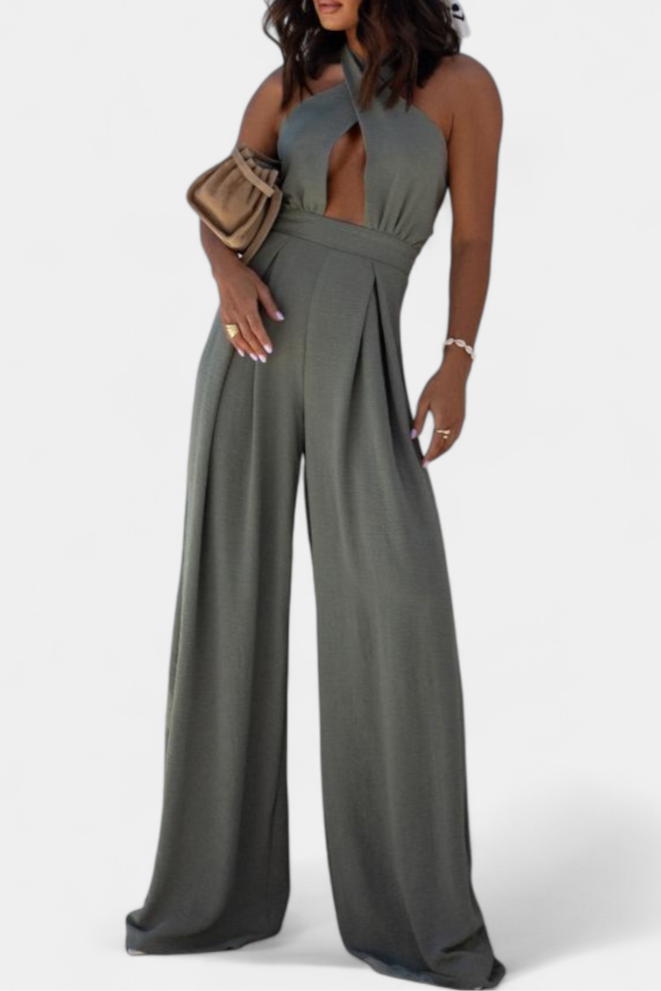 Jessica Mono Halter Cruzado sin Espalda y Pierna Ancha