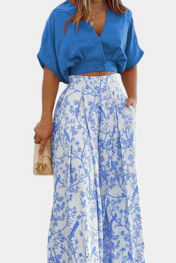 Oli Conjunto Boho de Cuello en V y Pierna Ancha