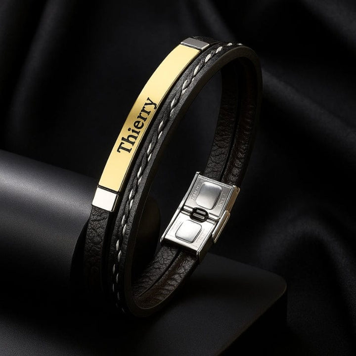Bracelet Cuir et Acier Personnalisé Homme - Gravure Offerte