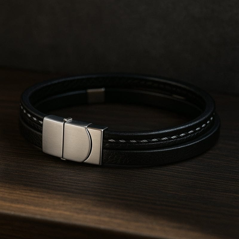 Bracelet Cuir et Acier Personnalisé Homme - Gravure Offerte