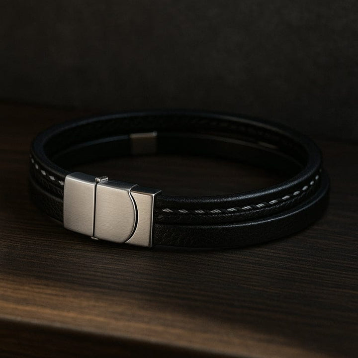 Bracelet Cuir et Acier Personnalisé Homme - Gravure Offerte