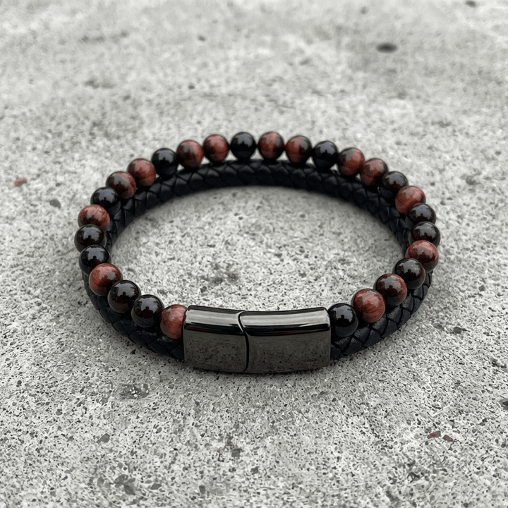 Bracelet en Cuir Tressé et Perles Naturelles