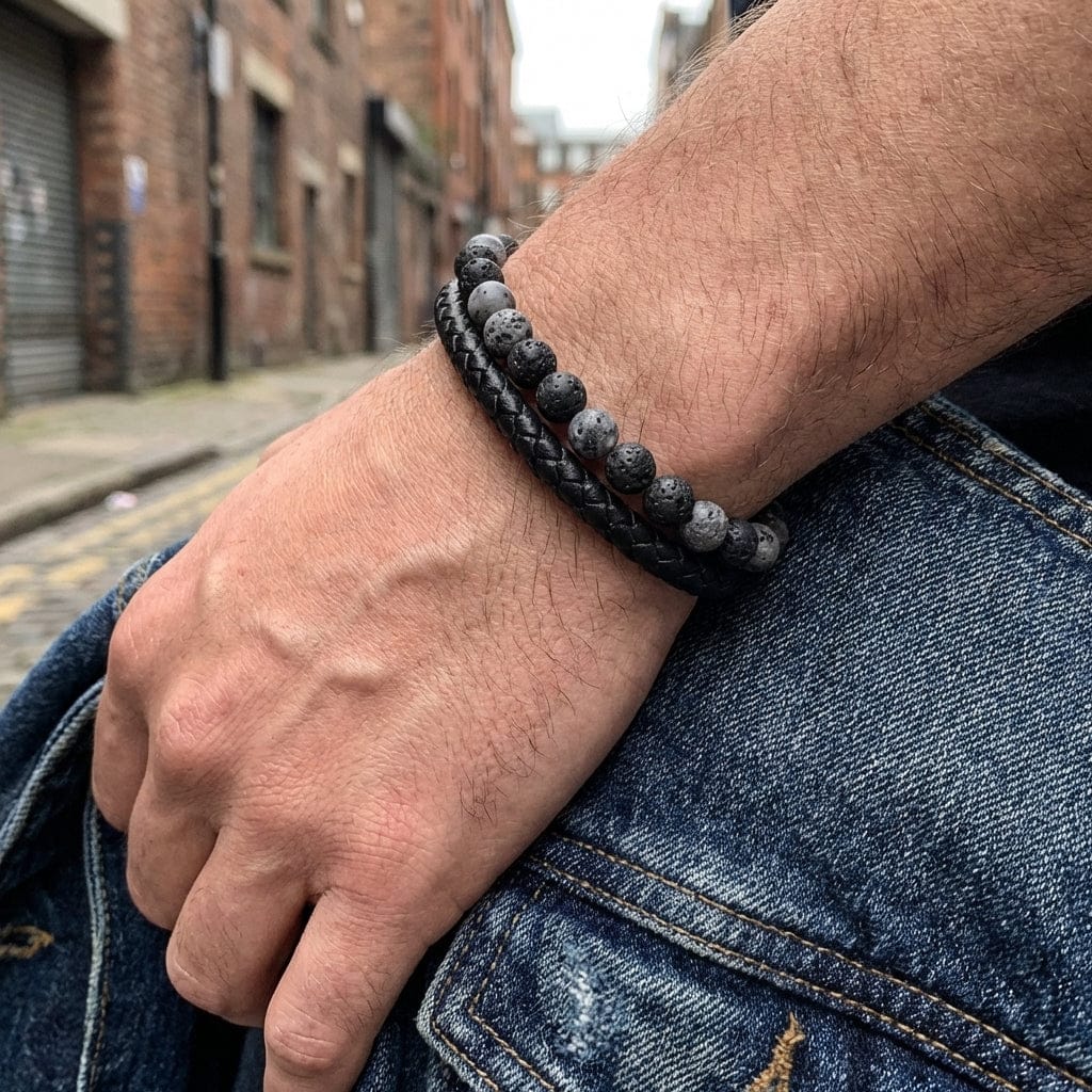 Bracelet en Cuir Tressé et Perles Naturelles