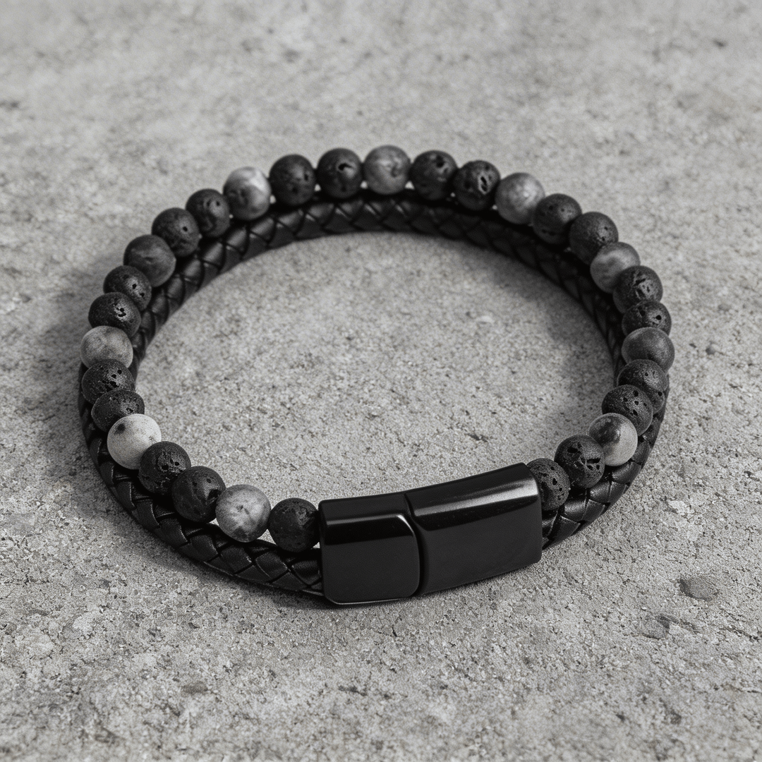 Bracelet en Cuir Tressé et Perles Naturelles