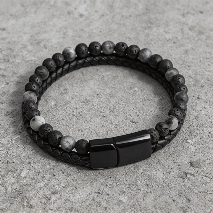 Bracelet en Cuir Tressé et Perles Naturelles