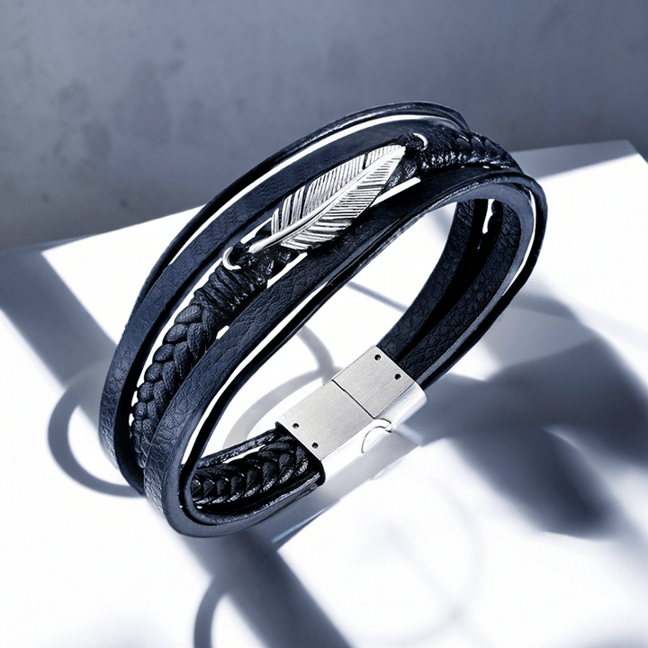 Bracelet Cuir et Plume en Acier