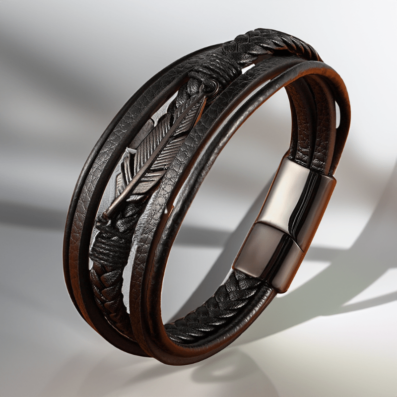Bracelet Cuir et Plume en Acier