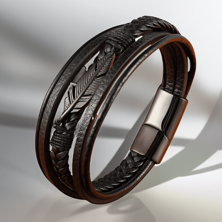 Bracelet Cuir et Plume en Acier
