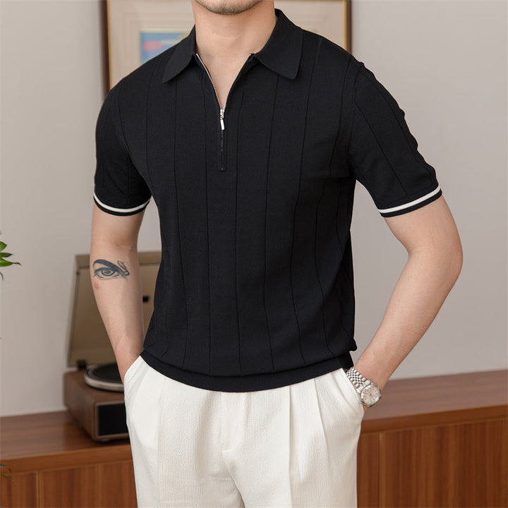 Zipped Pleated Knitted Polo