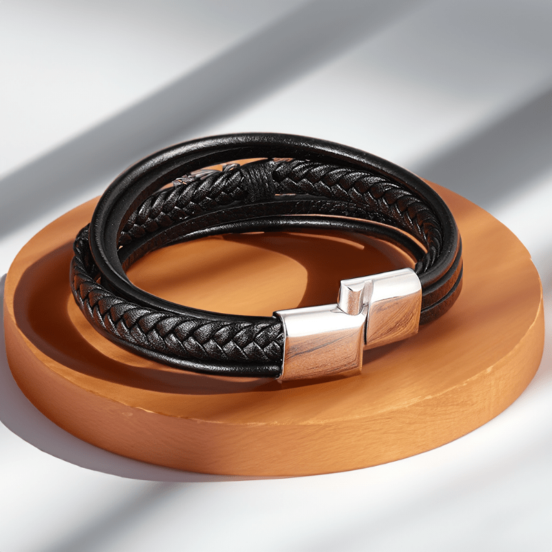 Bracelet Cuir et Plume en Acier