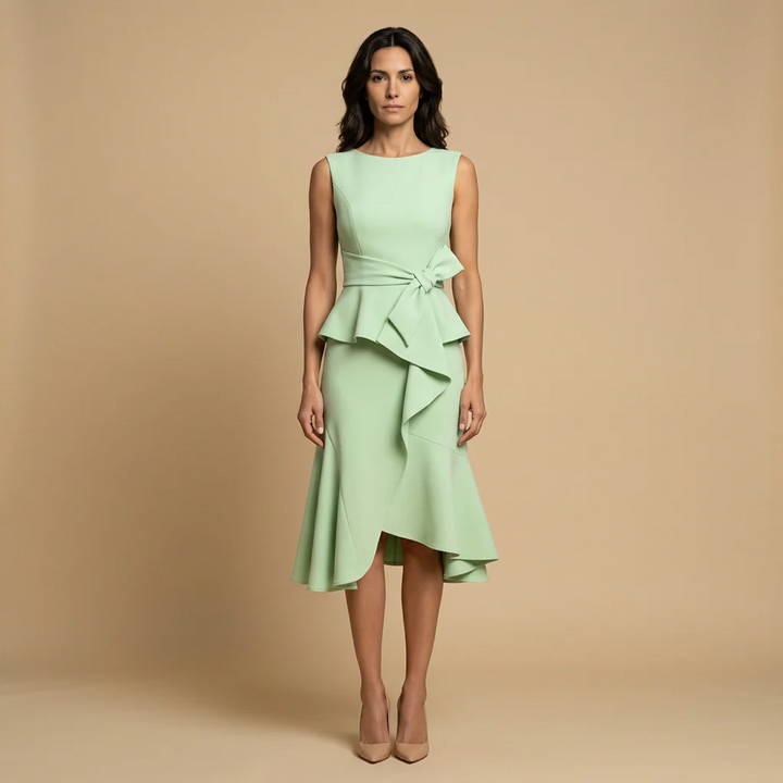 Claudia Vestido Midi Asimétrico con Drapeado Elegante