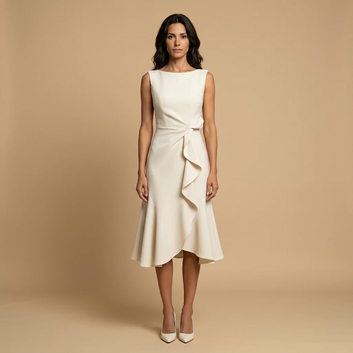 Claudia Vestido Midi Asimétrico con Drapeado Elegante