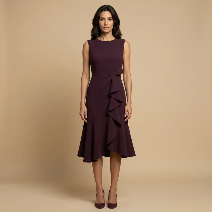 Claudia Vestido Midi Asimétrico con Drapeado Elegante