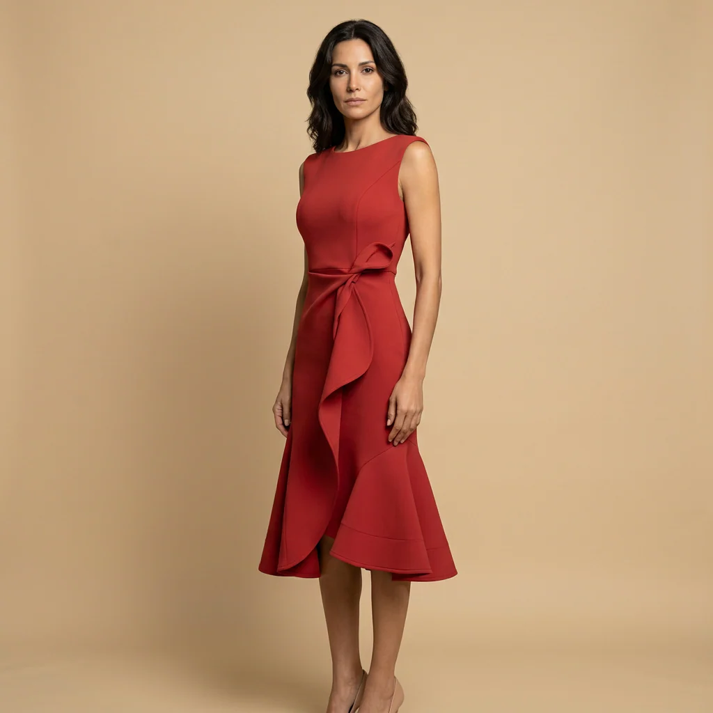 Claudia Vestido Midi Asimétrico con Drapeado Elegante