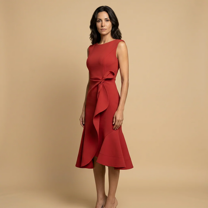 Claudia Vestido Midi Asimétrico con Drapeado Elegante