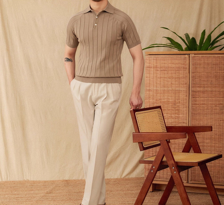 St. Barts Pleated Cotton Blend Short Sleeve Polo Shirt