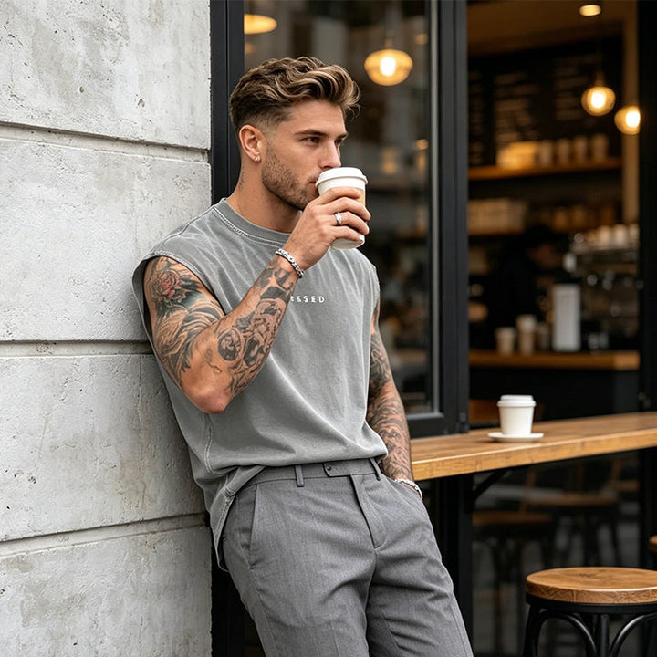 🎽 50% DE RÉDUCTION ! 🔥 Débardeur de Sport Coupe Loose Effet Vintage – Sans Manches, Tissu Respirant, Lavage Acide 🏁
